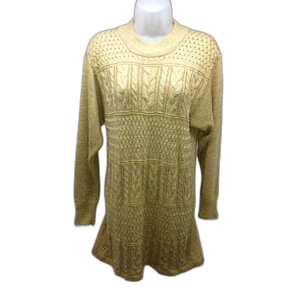 Suzelle Vintage 80s Metallic Gold Rayon Blend Knit Sweater Midi Women's Small... - Picture 1 of 14